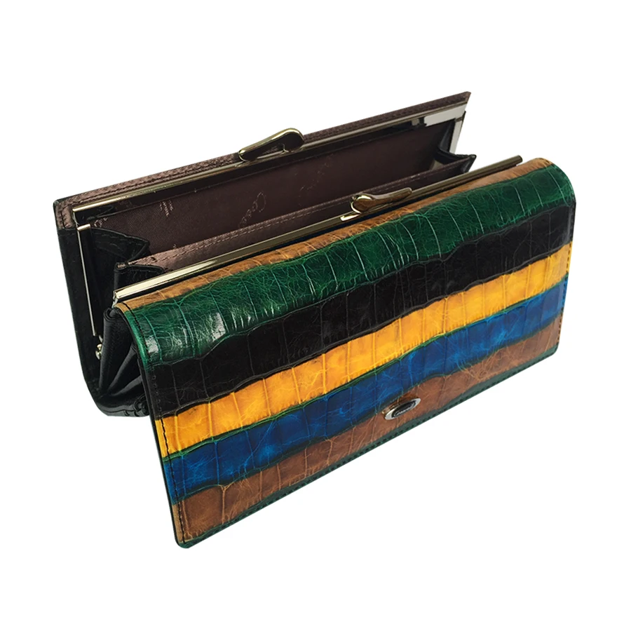 

Genuine Leather Women Wallet Cowhide Stitching Hit Color Stripe Large Capacity Purse Clutch Bag Long wallets A147-9112