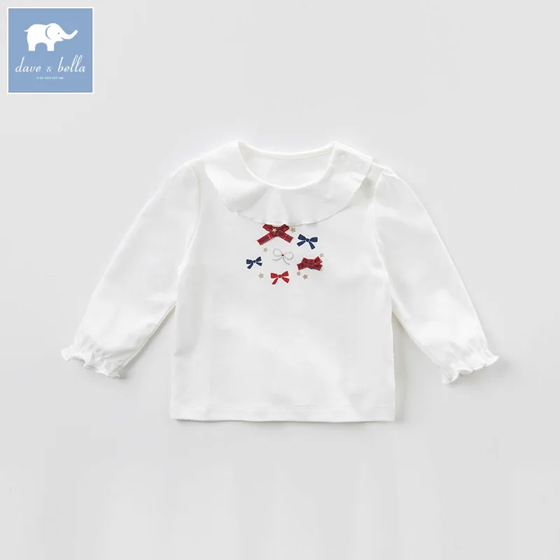 

DB7619 dave bella spring infant baby girls fashion print t-shirt kids cotton lovely tops children high quality tee