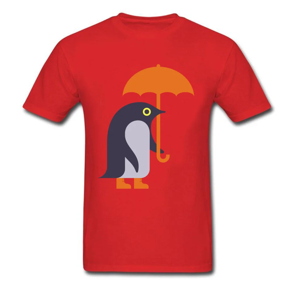 Umbrella Penguin O-Neck T-Shirt Summer Tops Shirt Short Sleeve Cheap Pure Cotton Funny Tee-Shirt Personalized Male Umbrella Penguin red
