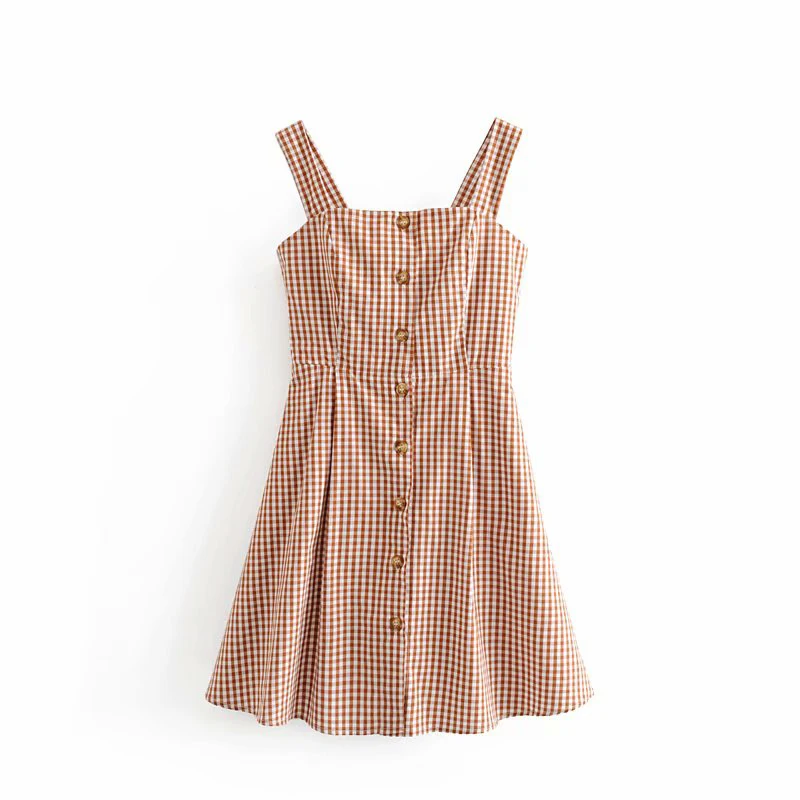

Summer Women Sling Dress Elegant Women Casual Sleeveless Lattice Bohomian Buckle Dress Vintage A-Line Slim Mini Sundress