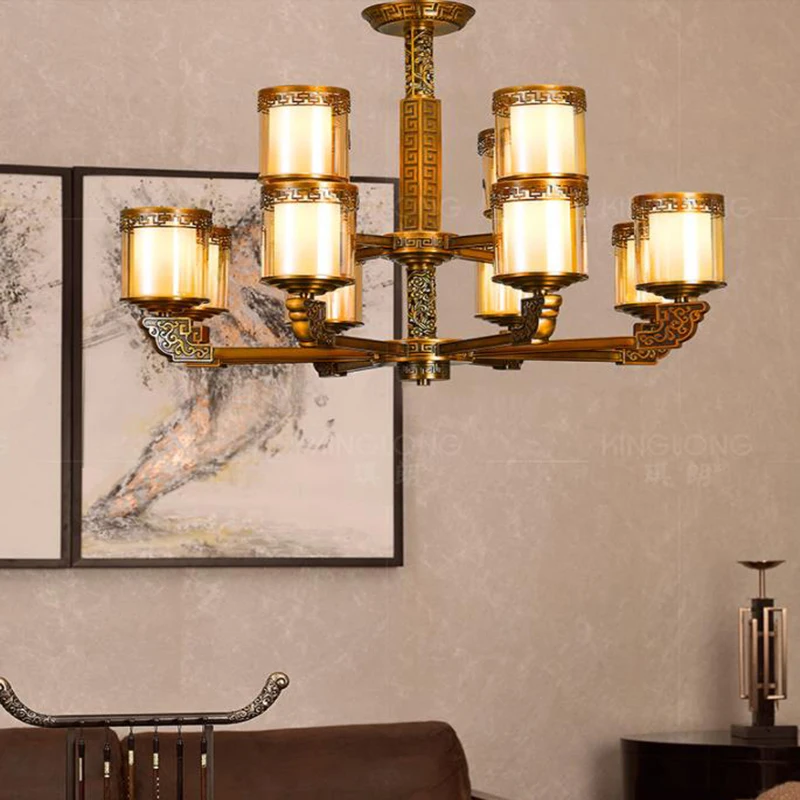 Chinese New-Classical all copper LED Chandelier lights Vintage cooper lighting living room dinning room Retro Chandelier lamps