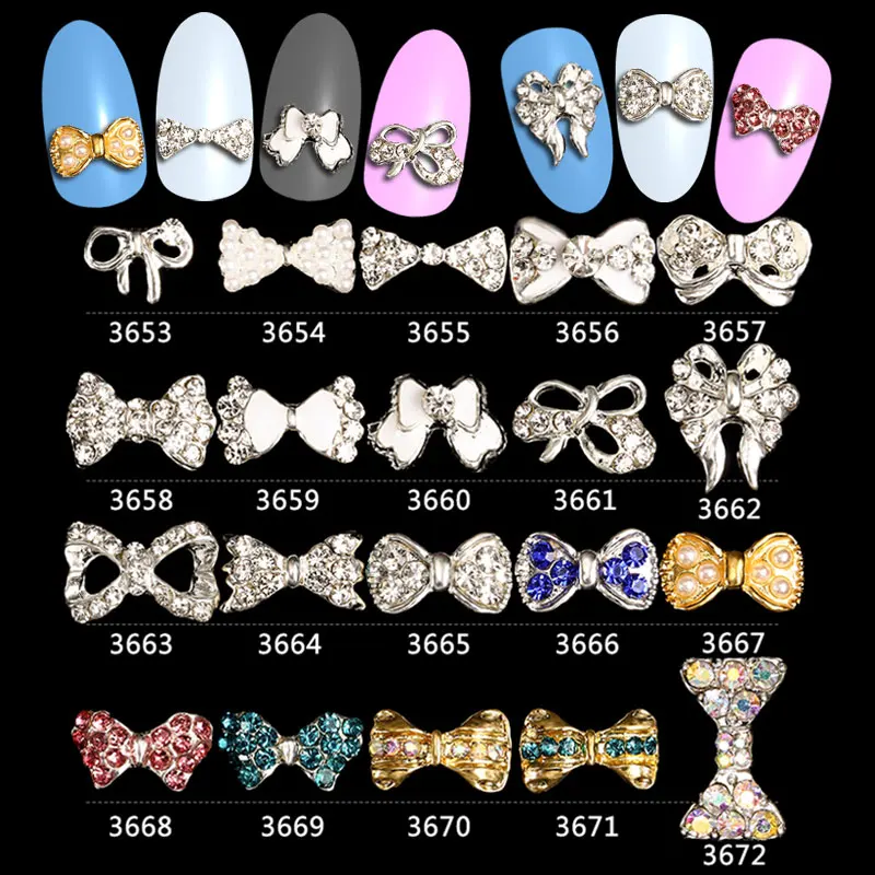 

3d Alloy Rhinestone Bow Tie Nail Art Decorations,100pcs Crystal DIY Nail Glitter Accessories Jewelry,Nail Supplies***3653-3672