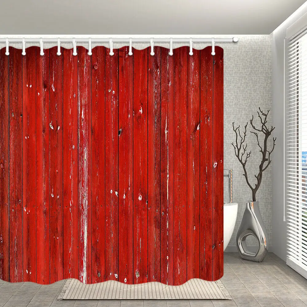 Красная деревянная доска занавеска для душа для ванной комнаты водонепроницаемая ткань занавеска s 71x71 дюймов