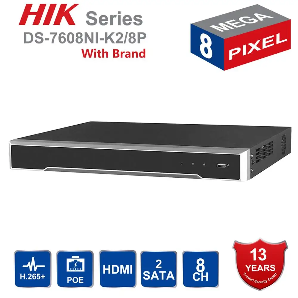  Hik Original CH CCTV System DS-7608NI-K2/8P & DS-7616NI-K2/16 Embedded Plug & Play 4K NVR with 8/16