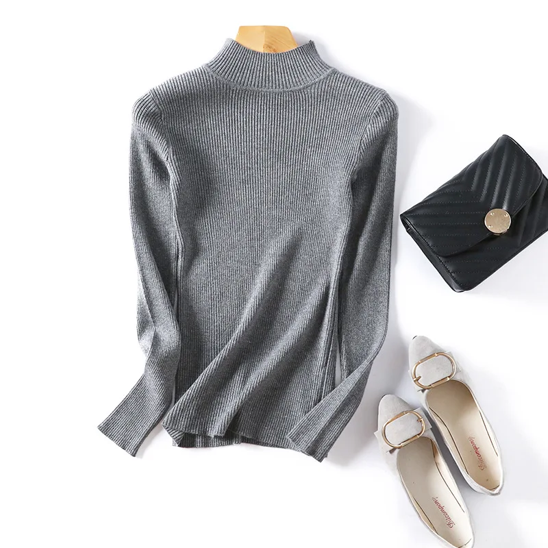 

2019 Autumn Winter Women Pullovers Sweater Knitted Elasticity Casual Jumper Fashion Slim Turtleneck Warm Female Basic Sweaters