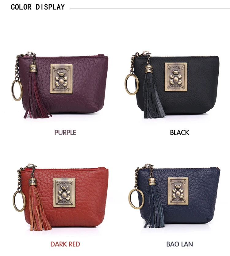 Women Mini Wallets Female Tassel Pendant Short Money Wallets Genuine Leather Lady Zipper Coin Purses Fashion Key Bag  (4)