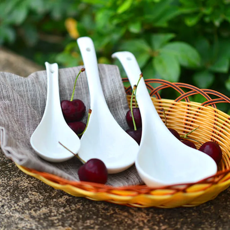 

Yolife White Porcelain Long Handle Spoon dining bar Cooking Big Soup Ladle Hot Pot Spoon Tableware Tools