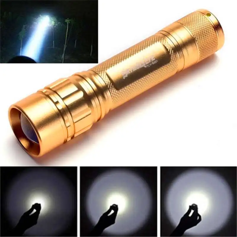 Zoomable 3000 Lumen 3 Modes XML XPE LED Focus 18650 Gold Lamp Flashlight torch flashlight t6 powerful led flashlight #4A31 (9)