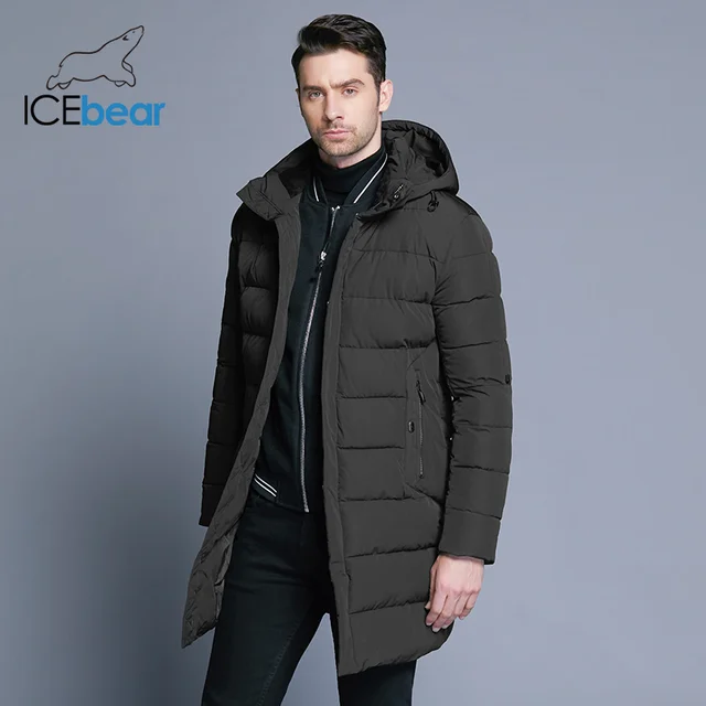 ICEbear 2018 зимняя куртка Для мужчин шляпа съемный теплое пальто повседневные парки с хлопковой подкладкой зимняя куртка Для мужчин Костюмы MWD18821D