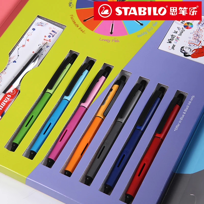 

7 Pens / Sets Stabilo Gel Pen Ball Pen 0.5mm Black Pen Straight Liquid Student Carbon Bullets Gift Box Set School Supplies