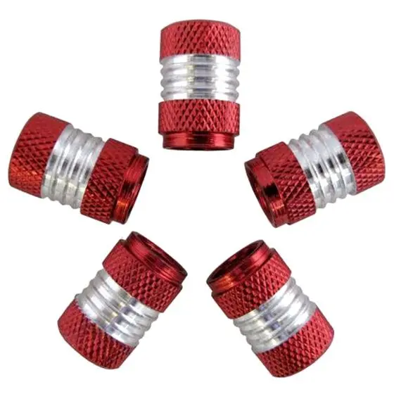 5x Crossed Car/Bike Dust/ Valve Caps Red+Silver on