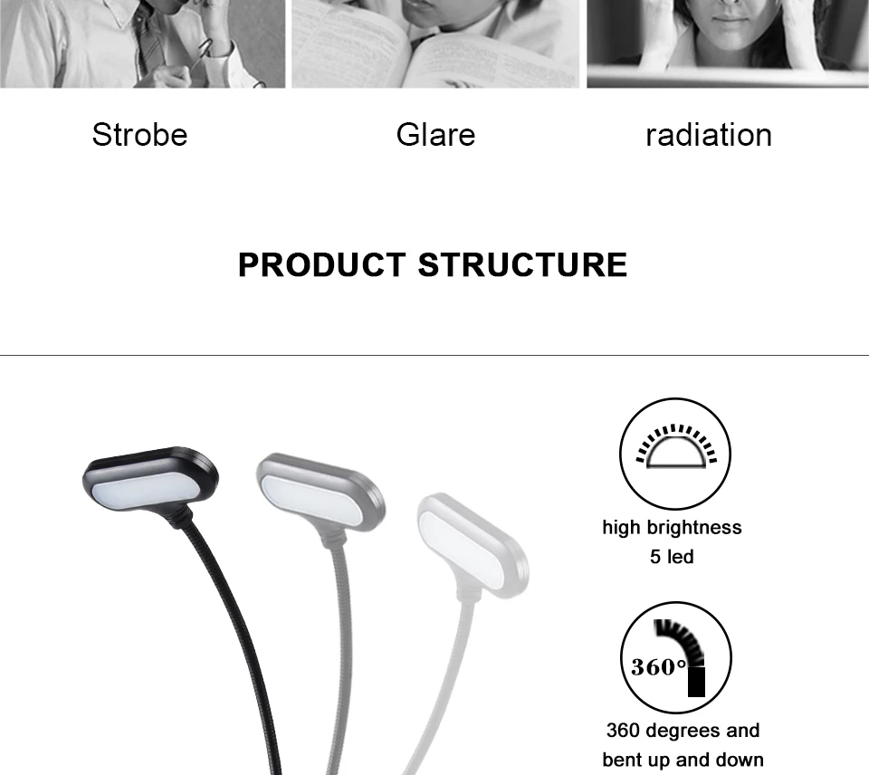 LED Book Light Reading Light Flexible Book Lamp Clip Table Desk Lamp For Notebook Laptop PC Computers (3)