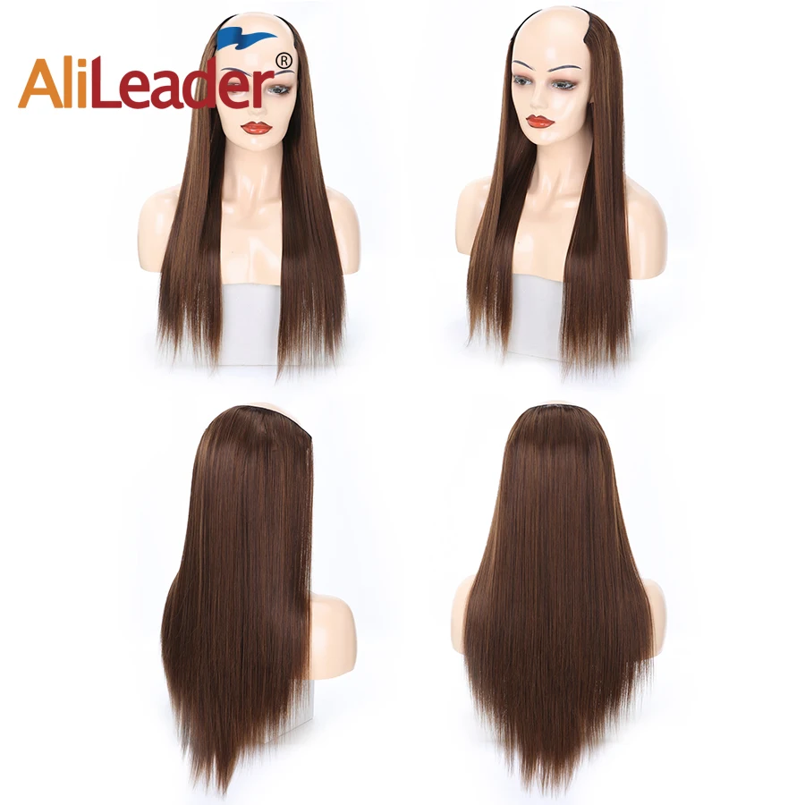 

Alileader 230g Synthetic Clip in half head wig U Part 3/4 Long Curly 24" Thick Hair Extensions Full Head Hairpiece For Women