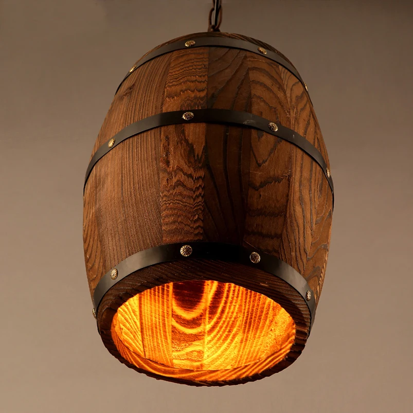 Retro loft wood cask pendant lamp restaurant warehouse dining room Wine cellar aisle corridor pub c - 32823459916