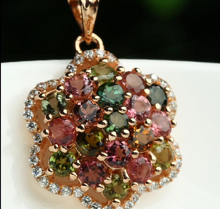 

Pure 925 Sterling Silver Crystal Colourful Flower Pendant With Certificate
