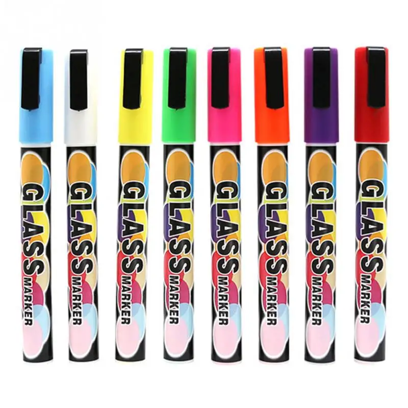 Liquid Chalk Marker Pens Erasable Multi Colored Highlighters LED