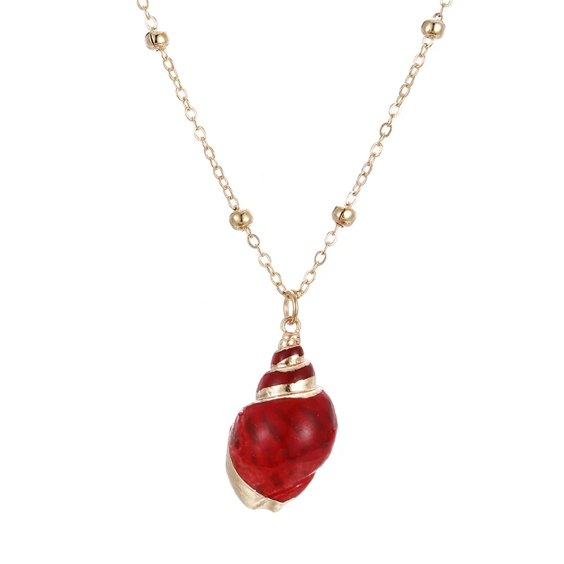Женское золотистое подвесное ожерелье в богемном стиле, дизайн, натуральное пляжное ожерелье из ракушек для друзей, летний подарок для девочек - Окраска металла: red black