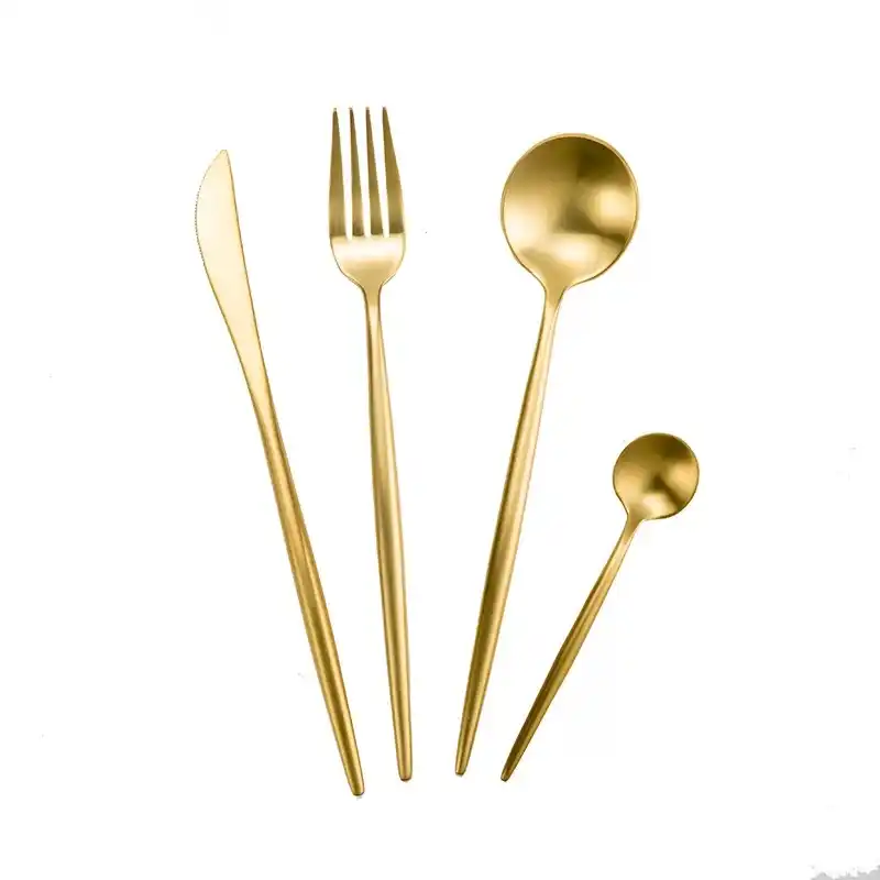 Wandurns Juego vajilla Oro 30 Piezas Juego Cubiertos Acero Inoxidable 304 Cuchillo Tenedor Juego Cubiertos Cena Cocina Occidental Vajilla Gold