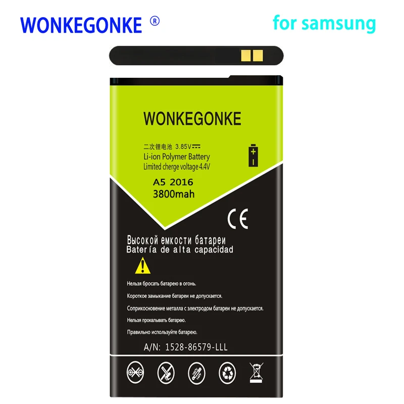 

WONKEGONKE 3800mah EB-BA510ABE for Samsung Galaxy A5 2016 Edition A510F A5100 Authentic Battery High quality
