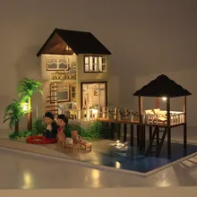 DIY Miniature Dollhouse Maldives Hand Assembled House Cute Families House Valentine's Day Gift Kids Toy Juguetes Brinquedos sylvanian families house diy dollhouse handmade building toys birthday gift dolls house furniture kids toy juguetes brinquedos