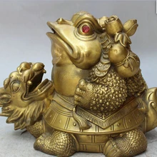 Sunsun00491@+++ 1" Китайский Латунь фэншуй деньги жаба на долговечность Дракон черепаха статуя