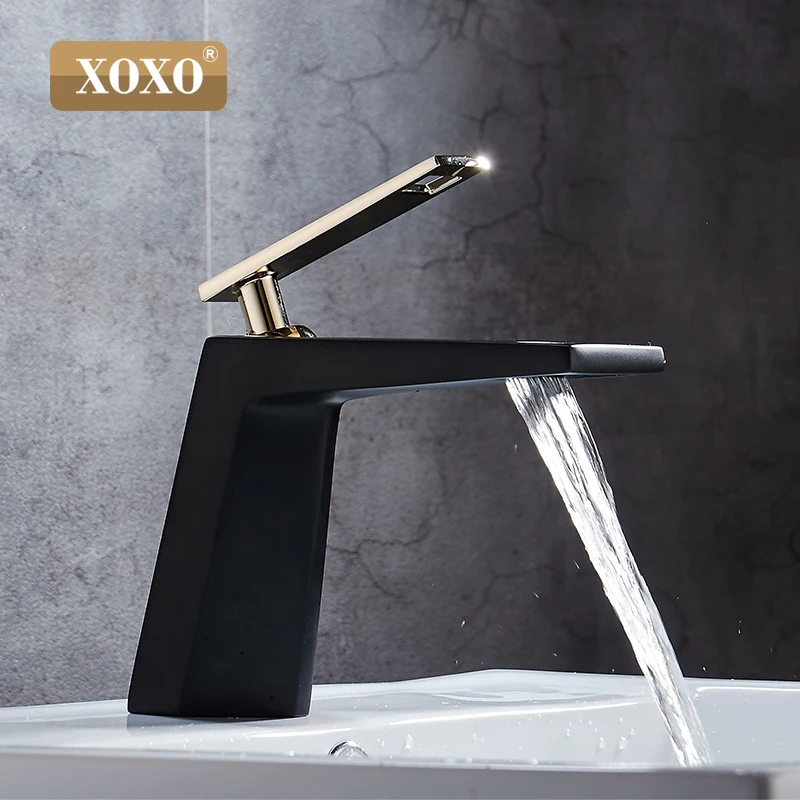 melhor XOXO preto branco banheiro basinfaucet Oco forma bath torneiras Cachoeira único punho água tap mixer 80015