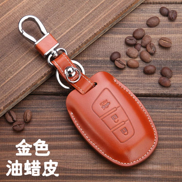 

Real Leather car key case For Hyundai New Santa Fe IX45 2013 3 buttons smart key cover holder shell wallet keychain accessories
