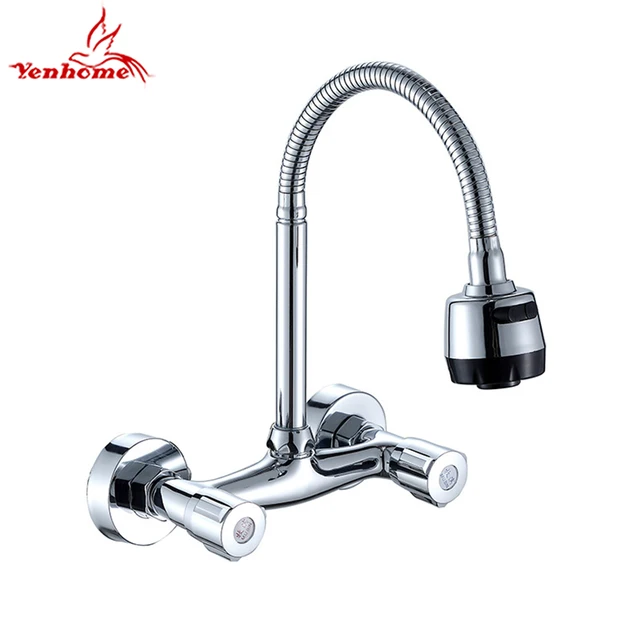 Wall Mounted Stream Sprayer Kitchen Faucet Dual Handle Chrome Br Wall Mounted Stream Sprayer Kitchen Faucet Dual Handle Chrome Br Flexible Hose Sink Cold And Hot