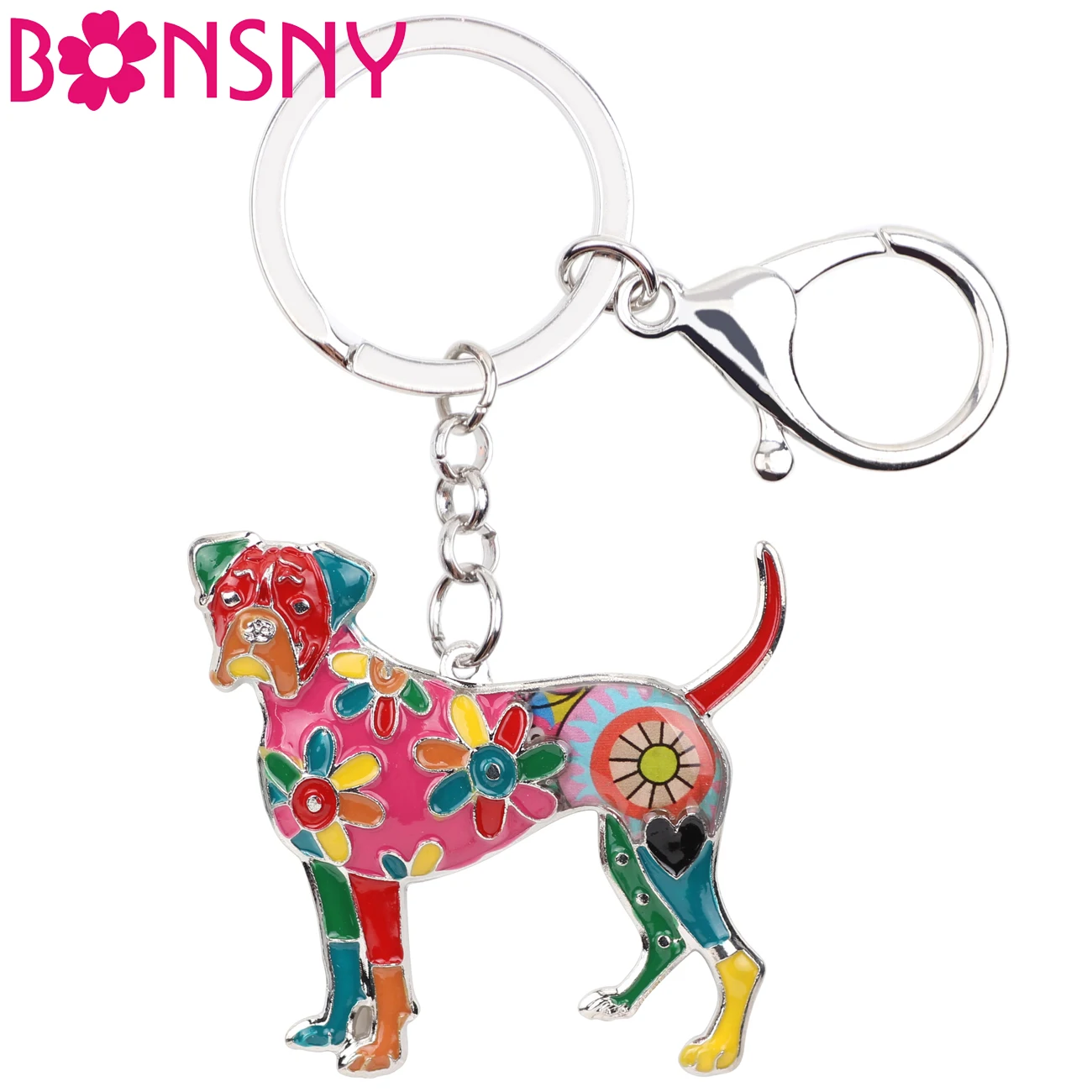 

Bonsny Enamel Alloy Boxer Dog Key Chain Keychains Ring Fashion Animal Jewelry For Women Girls Pet Lovers Gift Handbag Bag Charms