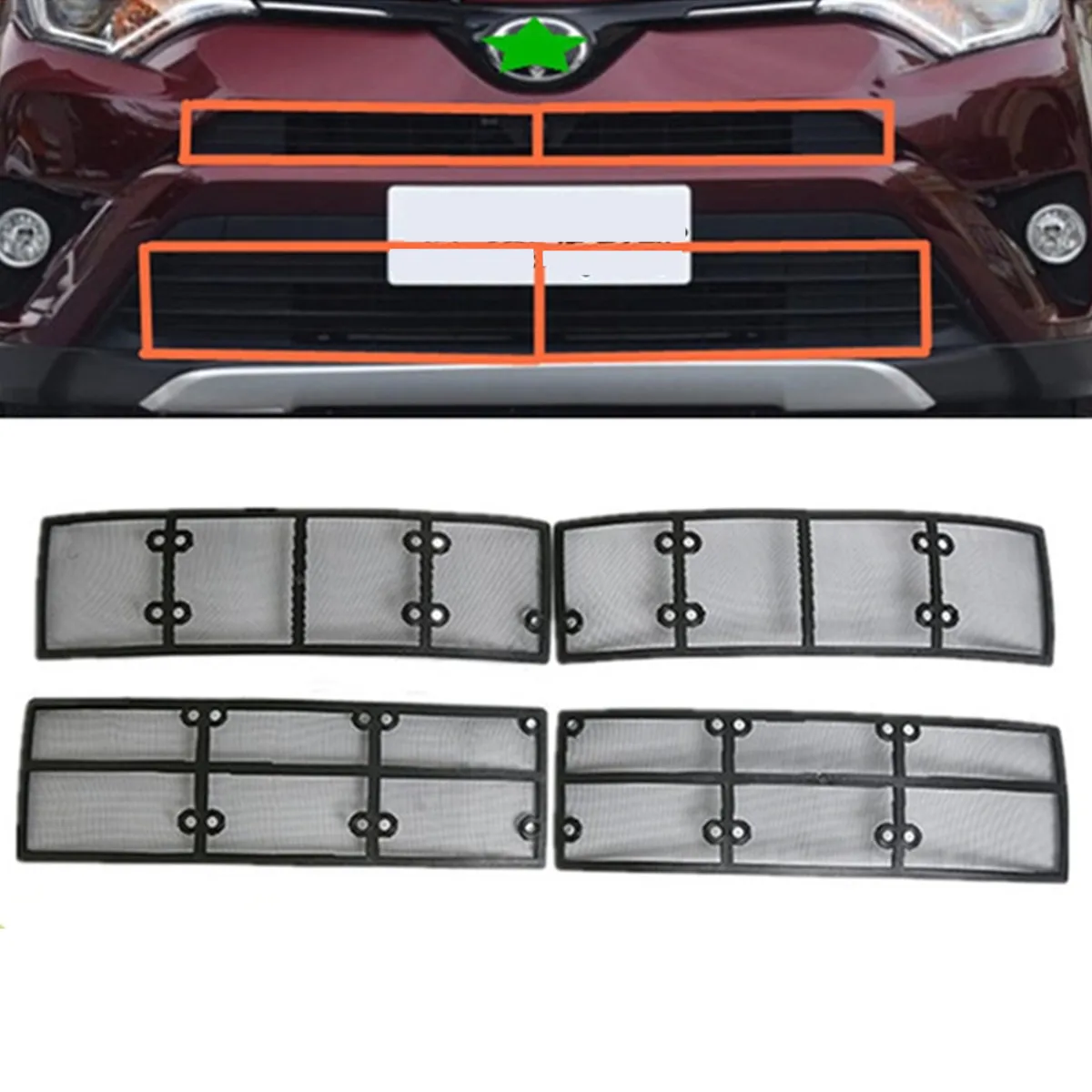 Líquido de Aço Inoxidável plus Plástico Dianteira do Carro para Toyota 4 Pçs e set Inseto Grade Rav4 2016 2017 2018 Acessórios 8 4 pçs set Inseto Líquido de Aço