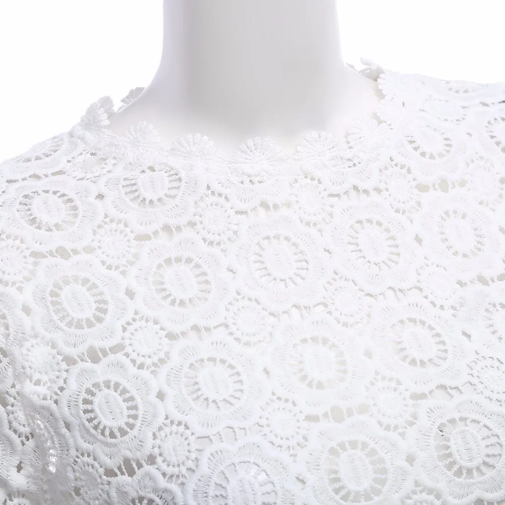 Vintage Black White Floral Lace Hollow Out Crochet Long Sleeve Blouse Shirt