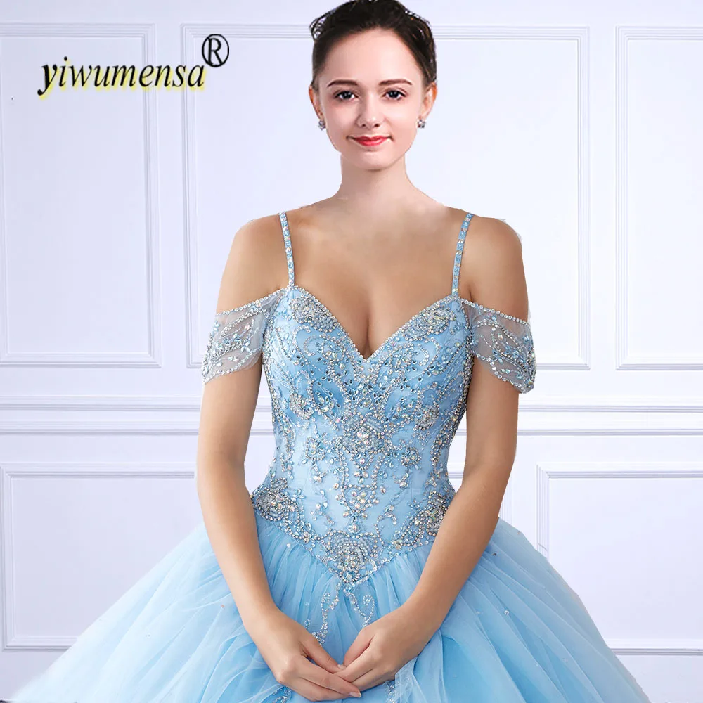 

yiwumensa vestidos de 15 anos Quinceanera Dresses tulle ball gown Crystals Beaded Pink sweet 16 baljurken 15 Custom made dress