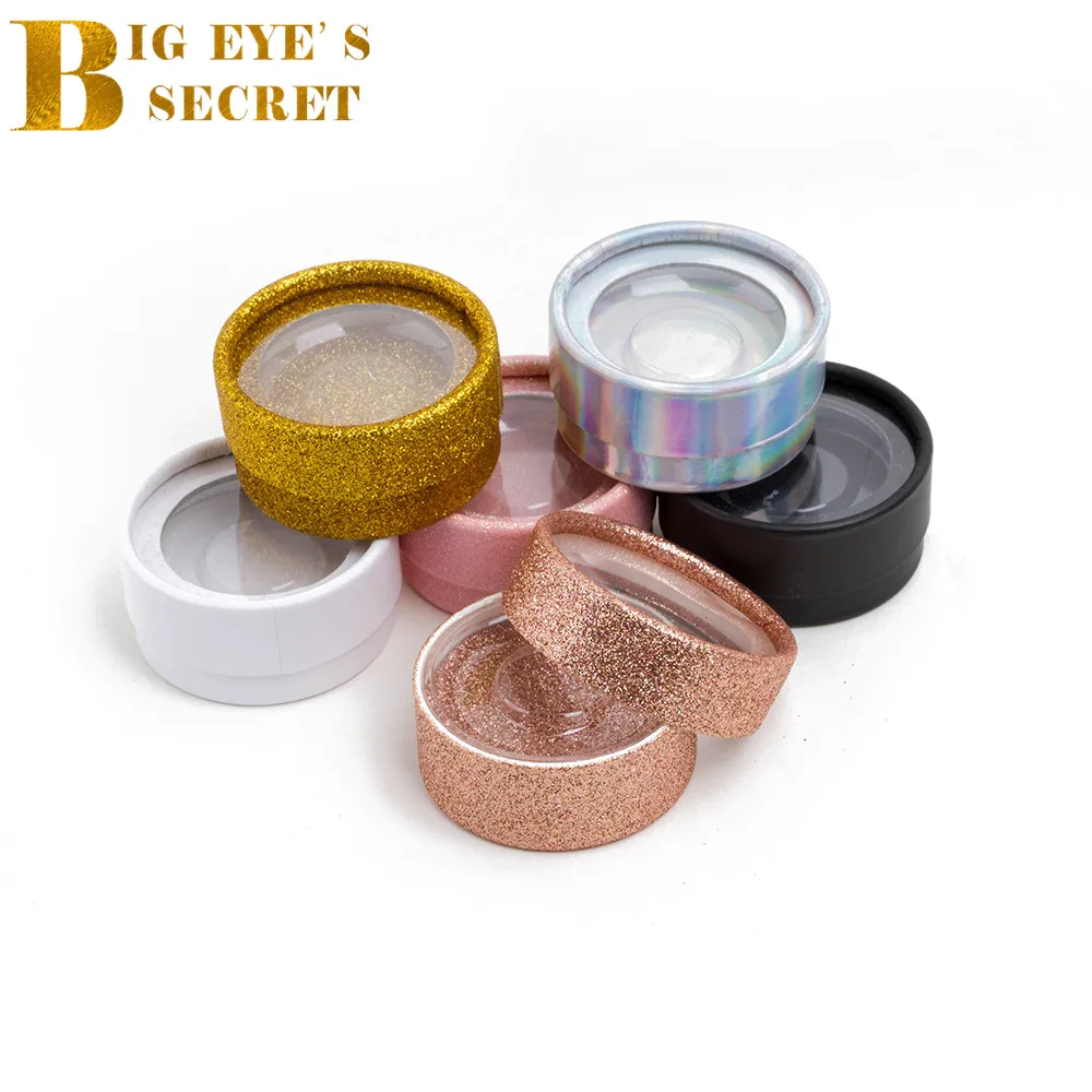 

Glitter 10pcs Empty Mink Lash Box Handmde 3D Mink Eyelash Extension Put Logo Lash Boxes With Plastic Tray Round Shiny Lashes Box
