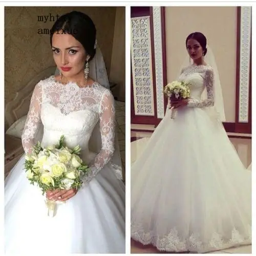 

Vintage Vestido De Noiva 2020 Cheap Wedding Dresses Ball Gown Long Sleeves Tulle Lace Dubai Arabic Wedding Gown Bridal Dresses