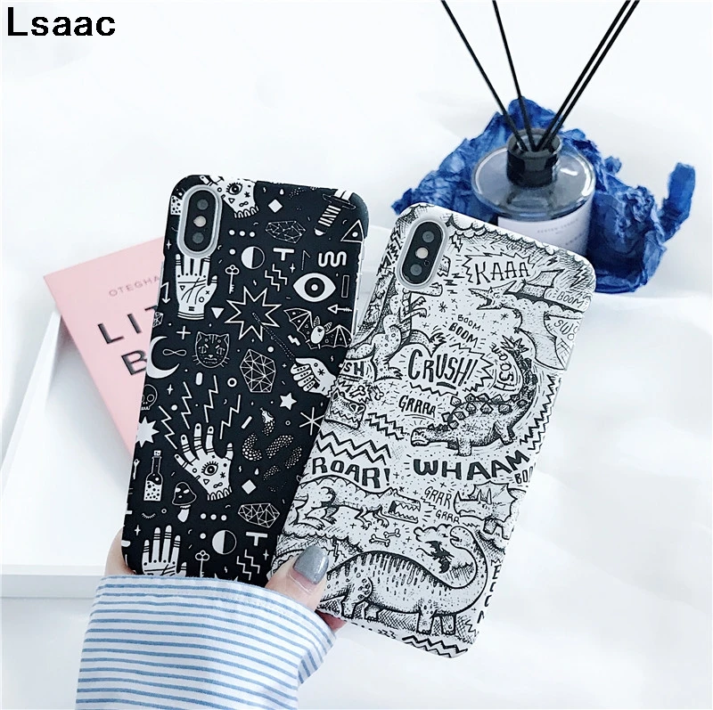 

Newest Fashion Cartoon freehand Dinosaur Plastic frosted hard case for iphone 5 5S SE 6 6S 7 8 Plus X XS MAX XR Back Cover Bag