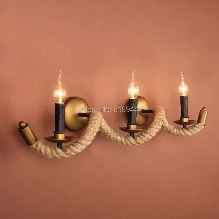 

American Style Vintage Hemp Rope Wall Lamp Designer Creative Dining Room Wall Light Fixture
