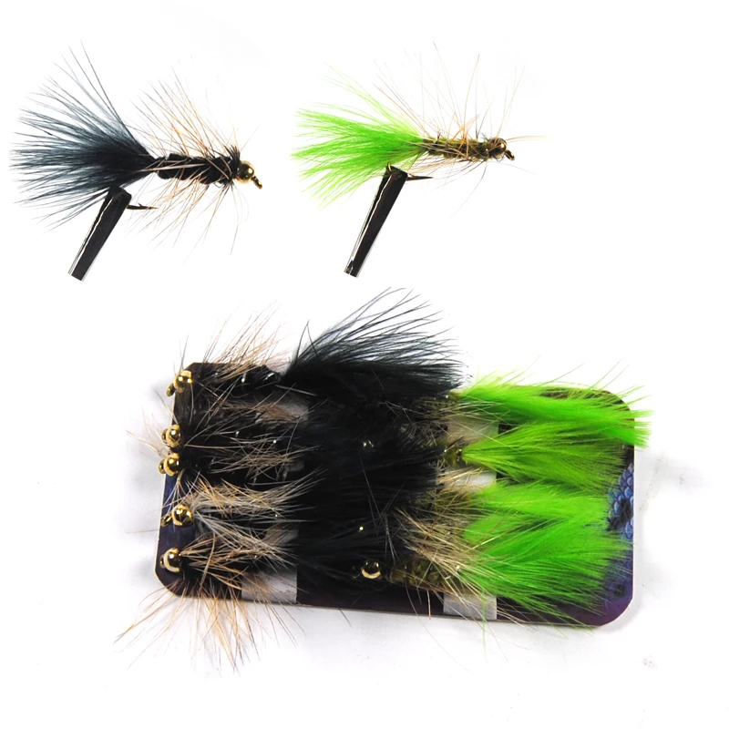 10PCS 10 Chartreuse Green Black Brass Bead Head Streamer Fly for Trout