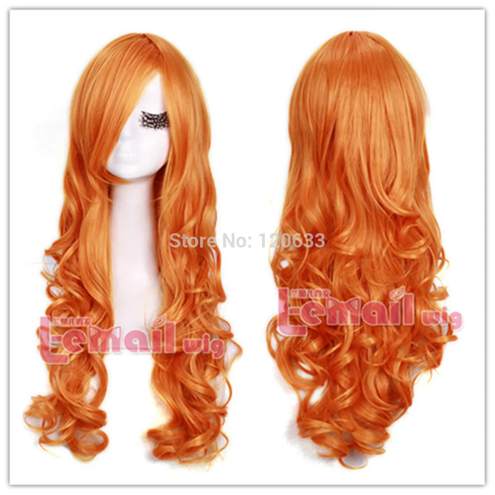 

Anime women 65cm long Orange wavy cosplay party hair wig Kanekalon Fiber no Lace Front Hair wigs