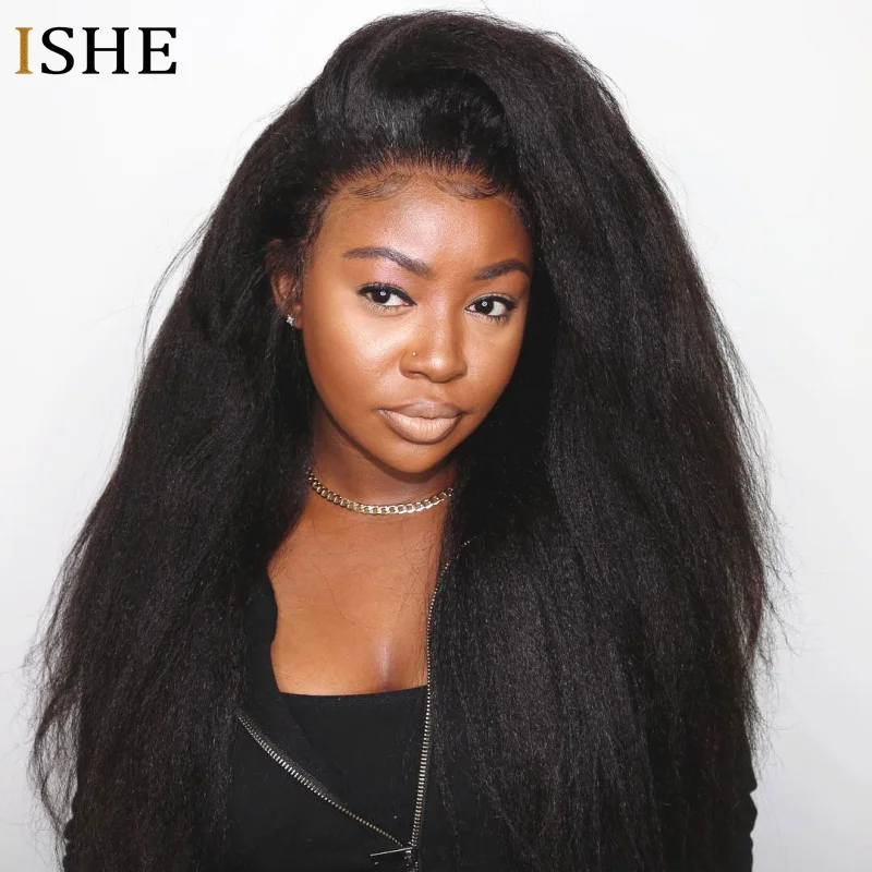 

13x6 Deep Part Kinky Straight Lace Front Human Hair Wigs Ombre Italian Yaki Remy Hair Preplucked Wigs Full End For Women Black