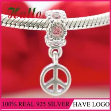 Розовый знак мира мотаться Шарм бисера Fit Браслеты berloque браслеты Прата 925 fine jewelry