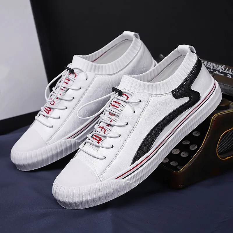 

Men Casual Shoes Men Genuine Leather Breathable Soft Walking Footwear Male trend wild casual tide shoes Elastic Laces C4