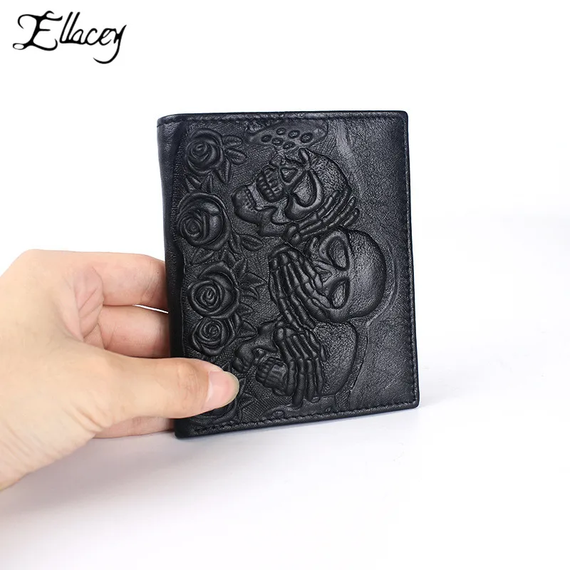 

Punk Style Retro Rose Ghost Head Embossed Wallet Gothic Black Leather Wallet Short Vintage Skull Men's Wallet Purse