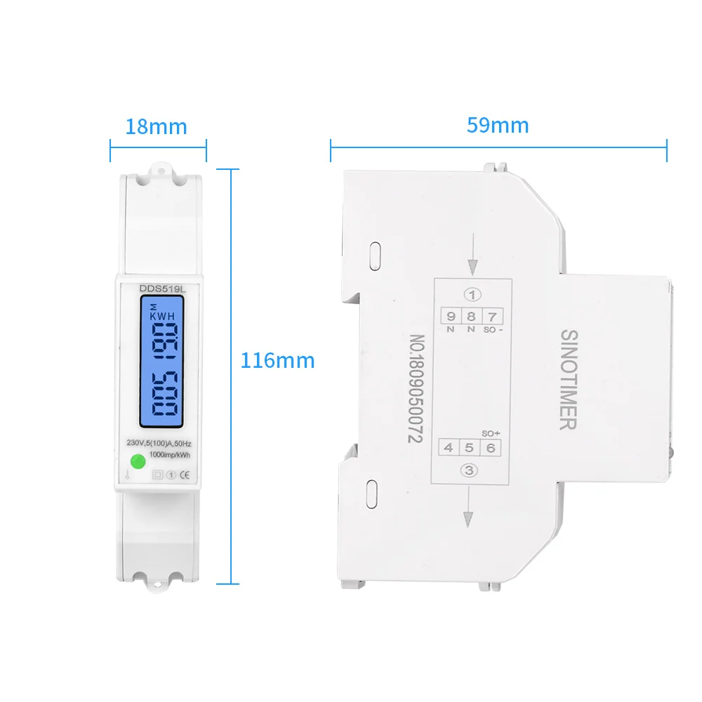 DDS519 энергосберегающий ваттметр ЖК-дисплей счетчик потребления электроэнергии 1P DIN Rail измеритель kwh 220V с голубой подсветкой 100A