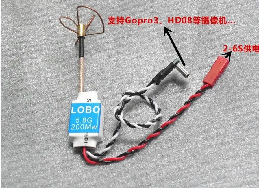 

FPV 200mW Wireless AV Transmitter Sender w/Gopro 3 AV Cable & clover Antenna 6S