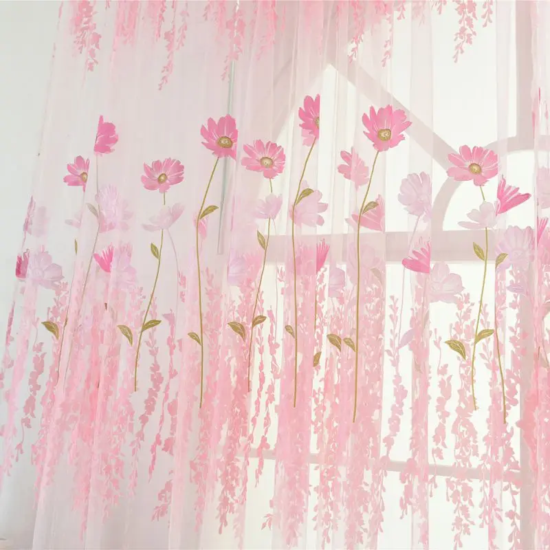 Тюль, занавески для кухни, занавески для гостиной, ткань, вуаль, на окно, для спальни, тюльпан, с принтом, на балкон, защита от солнца, затенение, 15 - Цвет: Розовый