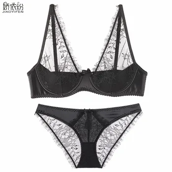 

New Summer Transparent Mesh Bra Sexy Lace Underwear Set Ultra Thin CD Cup Bra Panty Set Women Lingerie French Bra brief sets