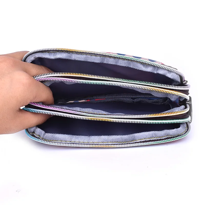 3 - Layer Women Female Long Wallet Cloth Zipper Large Capacity Day Coin Purse Ladies Clutch for Cellphone Bag 4