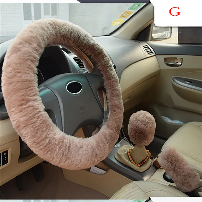 G Kongyide чехол рулевого колеса автомобиля Авто украшения короткие плюшевые шерстяные ручные тормоза Авто Мех Руль набор 38 см Прямая поставка mar12 - Название цвета: G