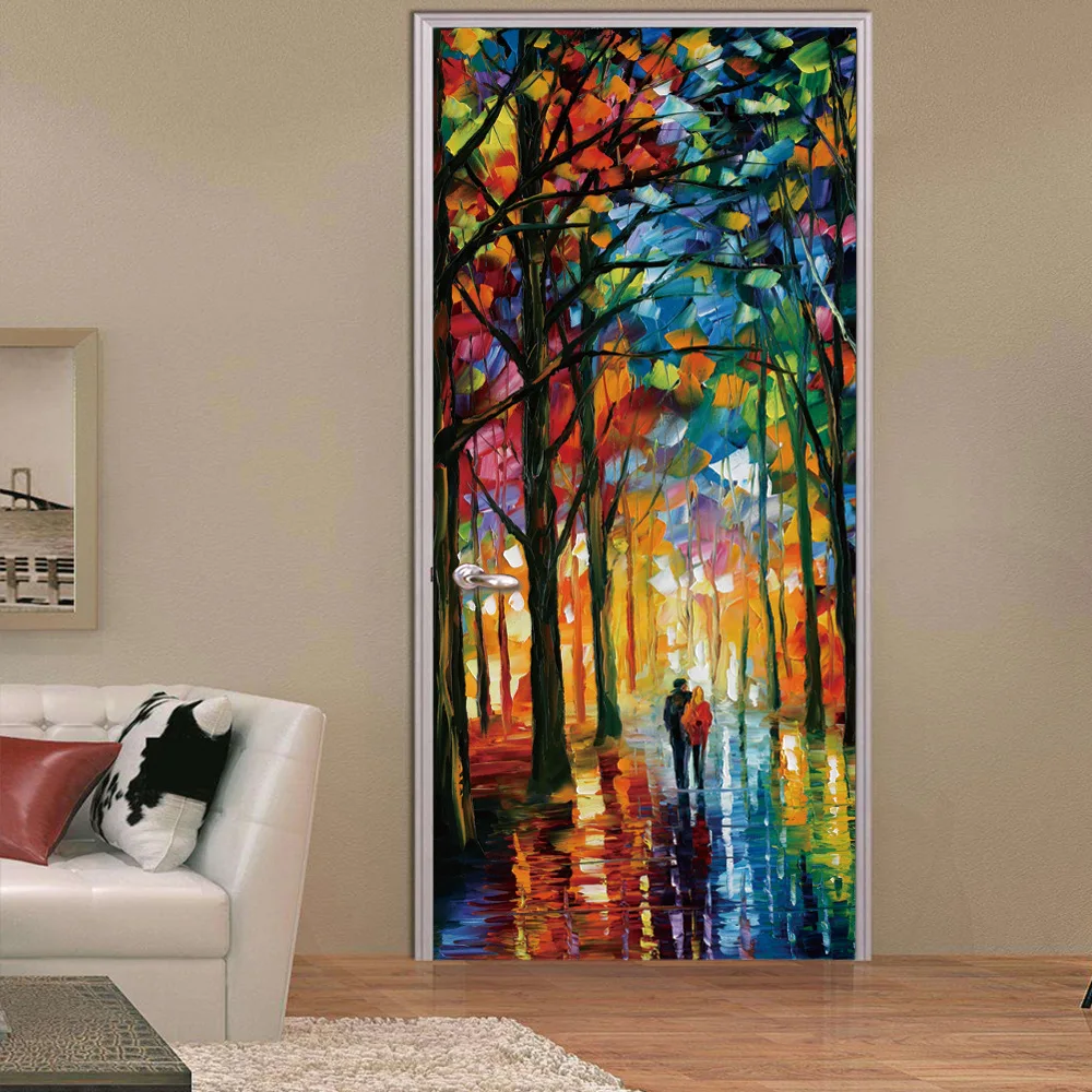 

3D Lover In The Colored Woods Oil Painting Romanticism Door Sticker Vinyl Waterproof Poster Wallpaper Mural Decal Sticker Muraux