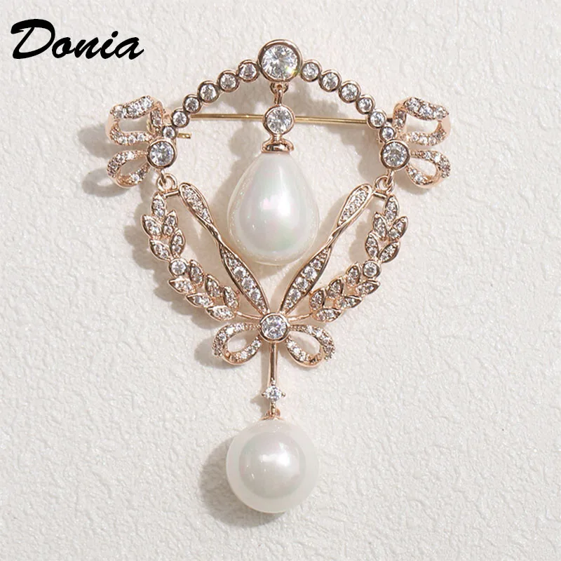 

Donia Jewelry Fashion wild shell pearl brooch micro-inlaid AAA zircon two-color personalized brooch ladies coat brooch scarf pin